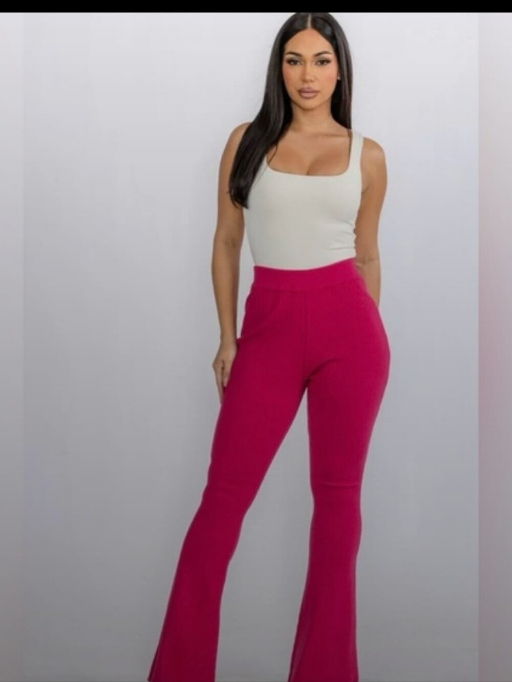 New Pink Sparkle Knit Flare Pull On Pants